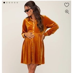 Pink Blush Gold Velvet Maternity Dress